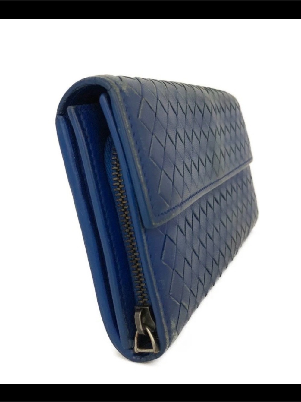 Woven Leather Blue Clutch Wallet - Women's Bag - Picture 2 of 8